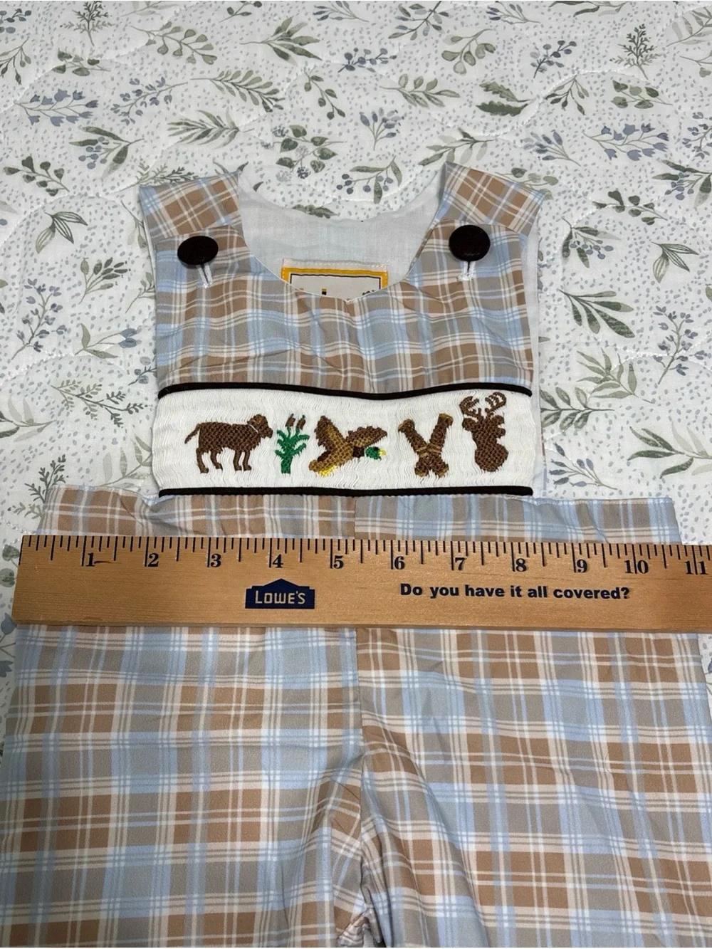 Smocked Plaid Woodland One-Piece Bodysuit - Light Blue & Brown